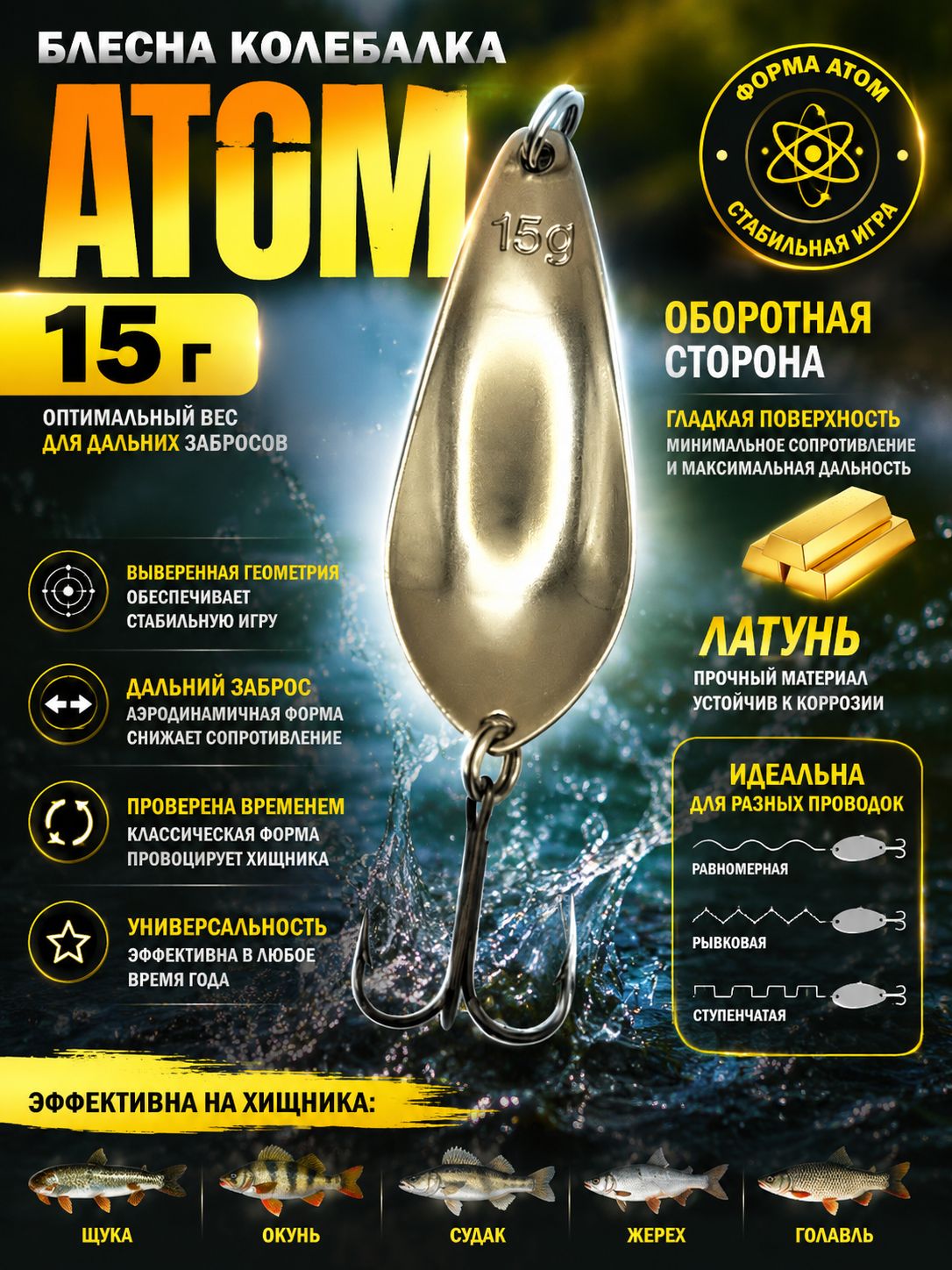 Блесна колебалка атом на щуку, жереха и судака