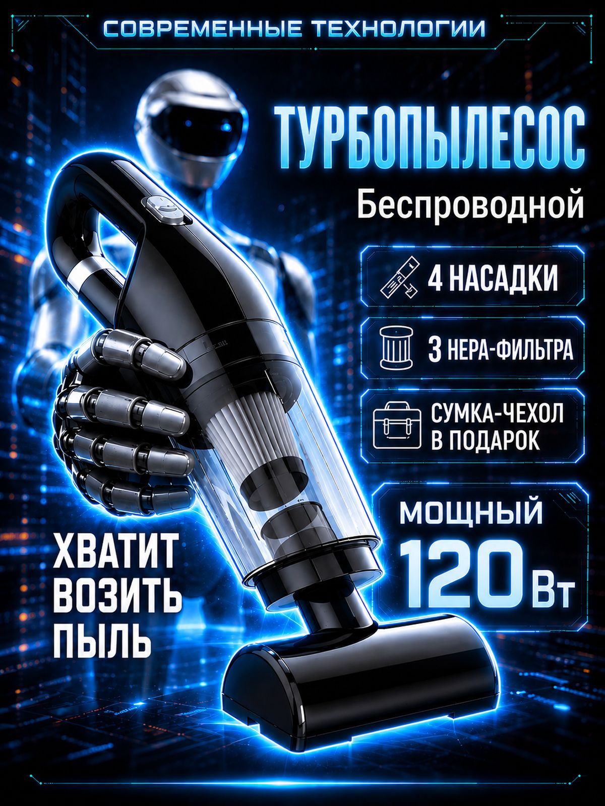 Пылесос для автомобиля ручной беспроводной / Автопылесос мощный