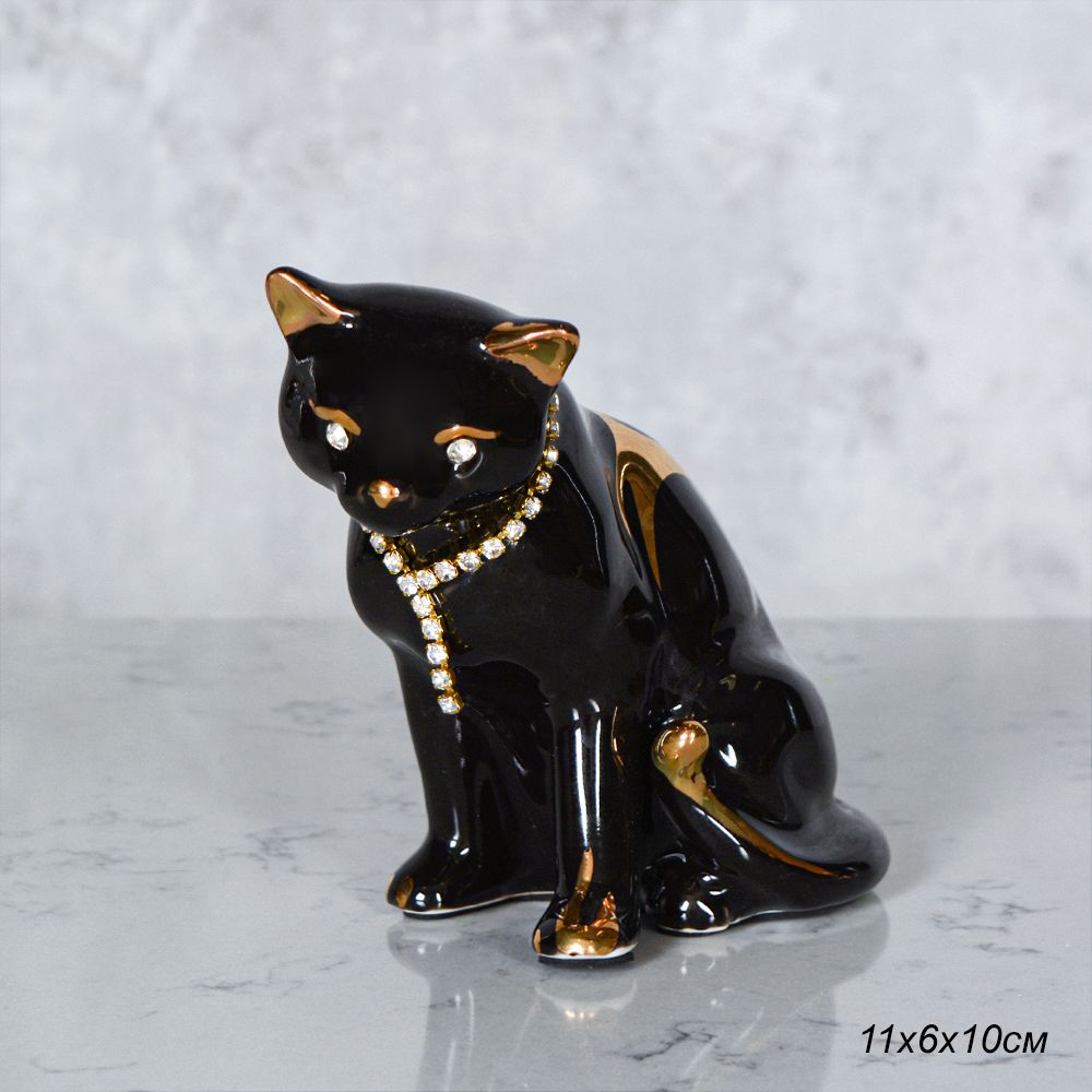 Статуэтка Кошка черная, фарфор, 11 х 6 х 10 см