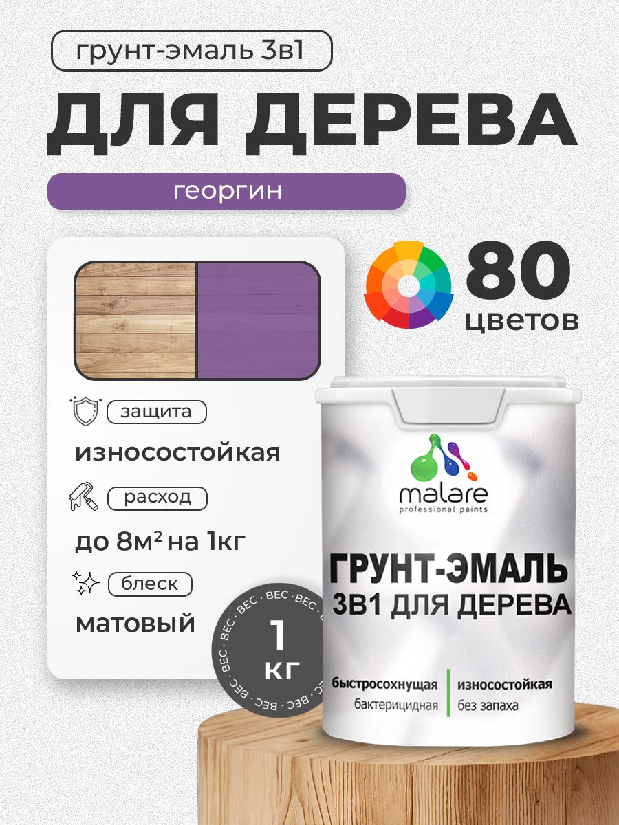 Акриловая Грунт-Эмаль 3 в 1 Malare для деревянных поверхностей с антисептическим эффектом, быстросохнущая, моющаяся без запаха матовая, георгин, 1 кг
