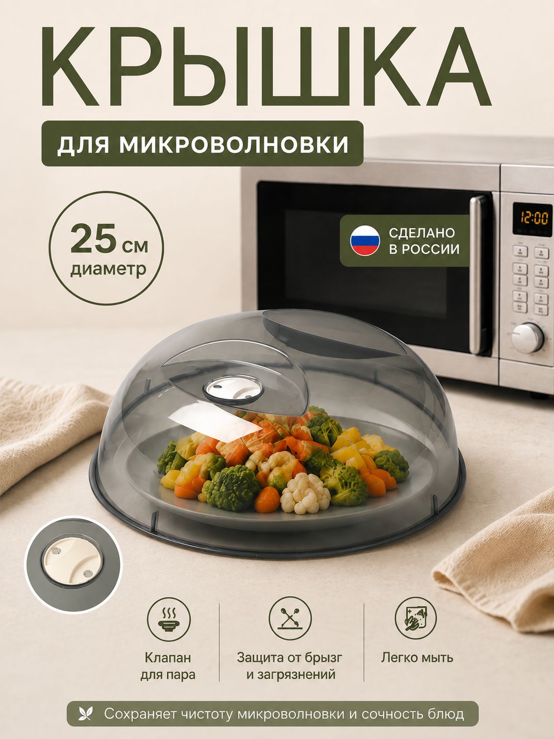 Крышка для микроволновой печи 25 см, крышка для СВЧ