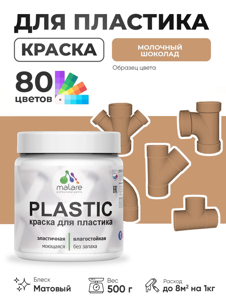 Акриловая краска для пластика Malare Plastic для пенопласта ПВХ сайдинга, для подоконников и откосов, быстросохнущая без запаха, матовая, молочный шоколад, 0.5 кг