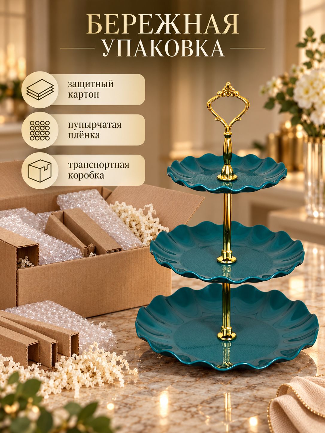 Фруктовница пластиковая, 3-ярусная, зеленая — фото 8
