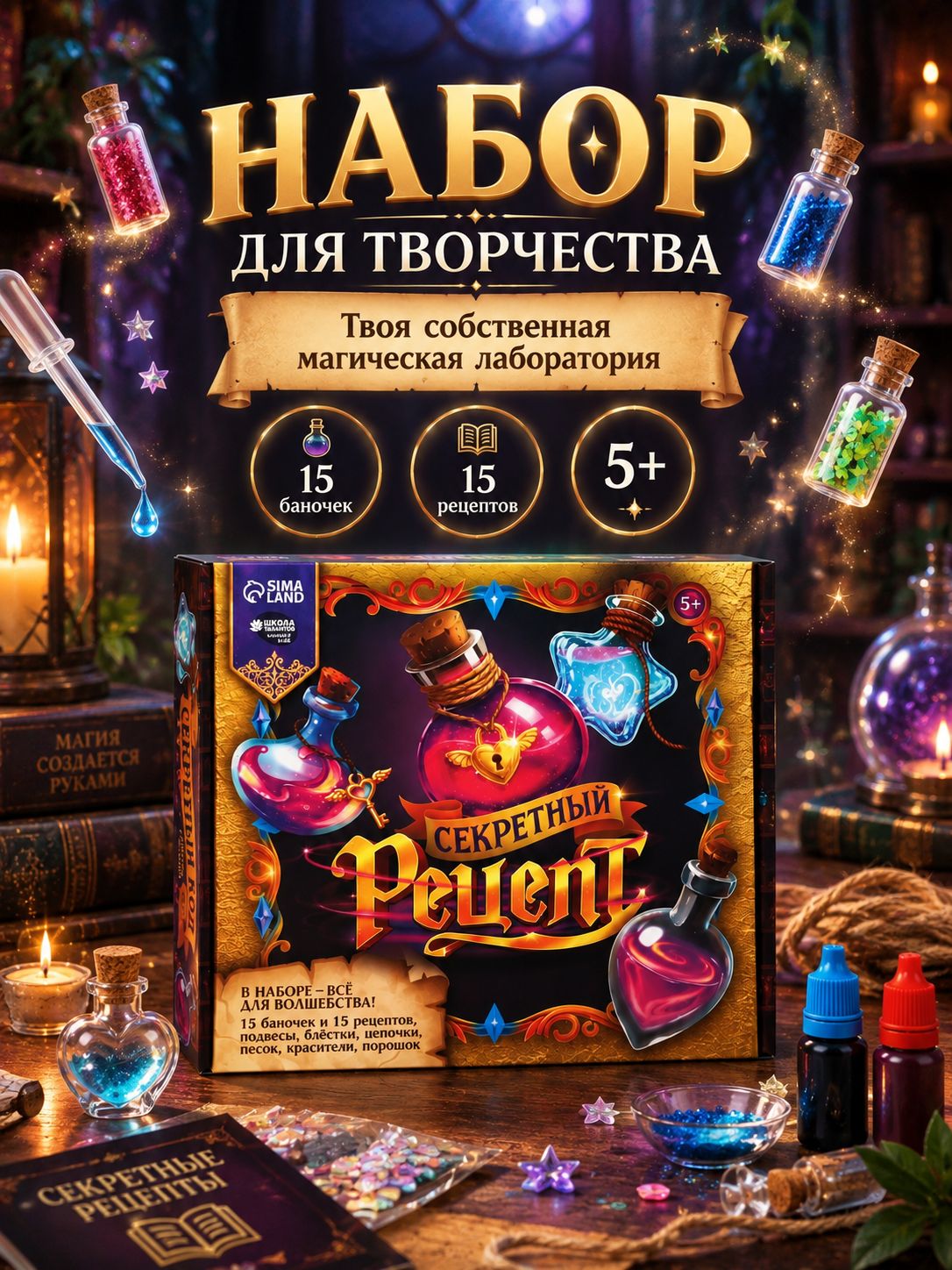 Набор для творчества для девочек, 50 в 1, "Набор юной ведьмочки", приготовление магических зелий, подарок для девочки