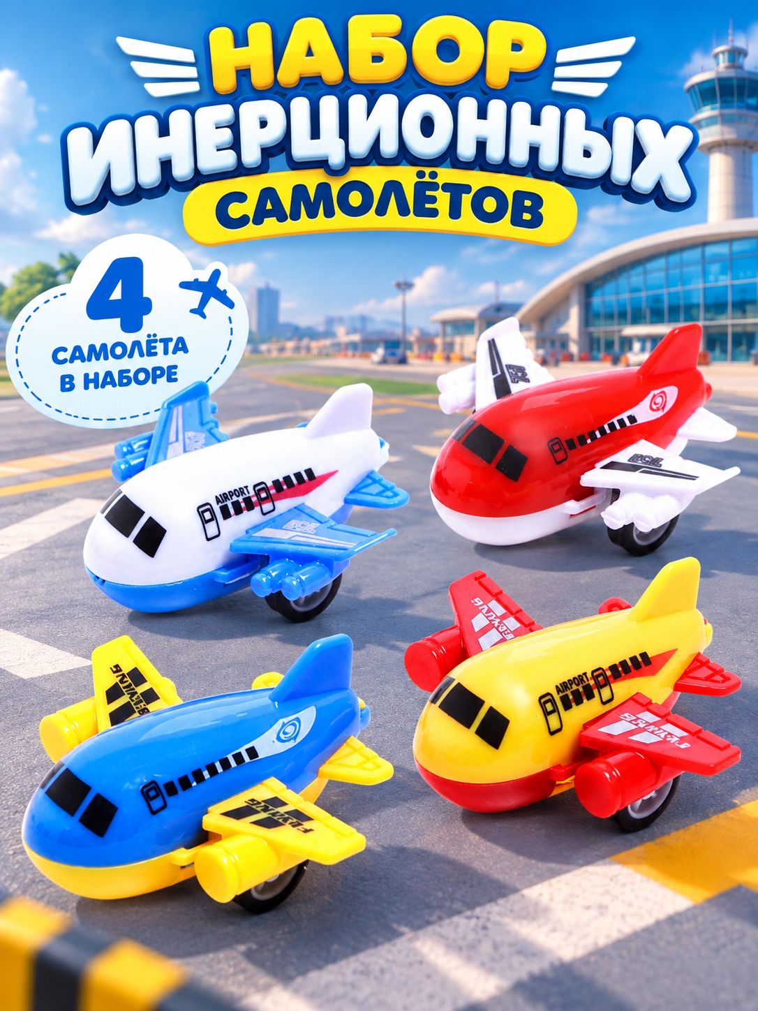 Набор самолетов "Авиалинии" 4 шт. / Самолет игрушка для мальчика
