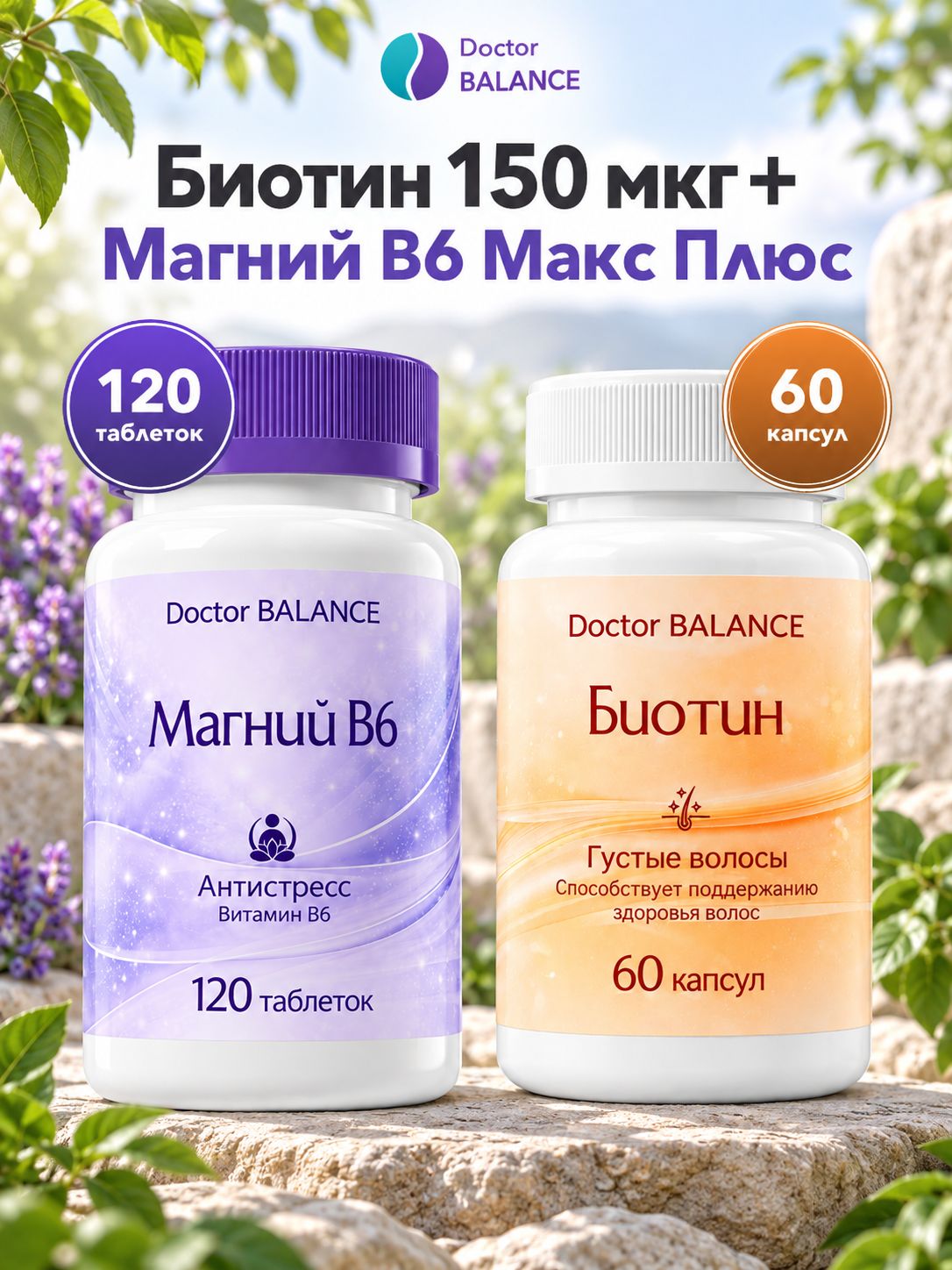 Набор Doctor Balance: Биотин 150 мкг 60 + Магний B6 Макс Плюс 120