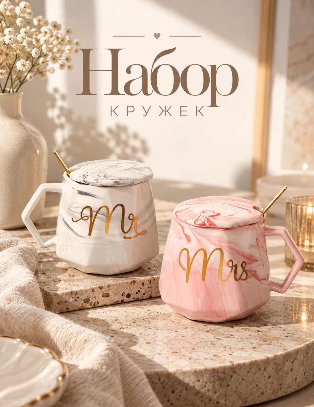 Кружки парные "Мистер и Миссис", 4 предмета, керамика