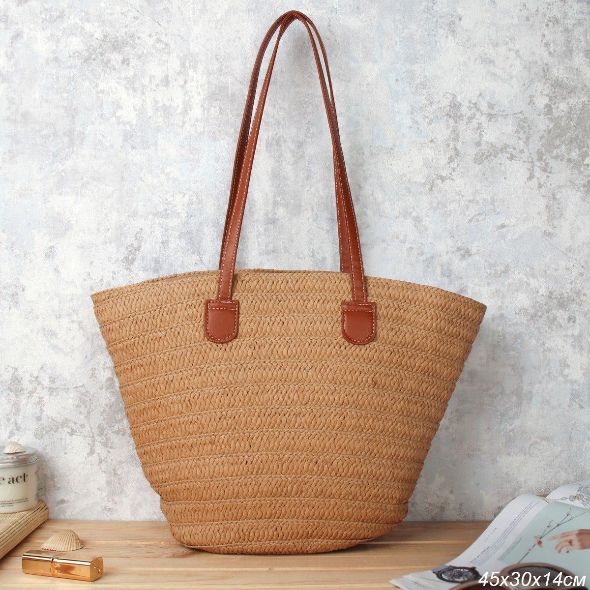 Сумка женская плетеная 45x14х30 см, коричневая Сумка женская плетеная 45x14х30 см, коричневая