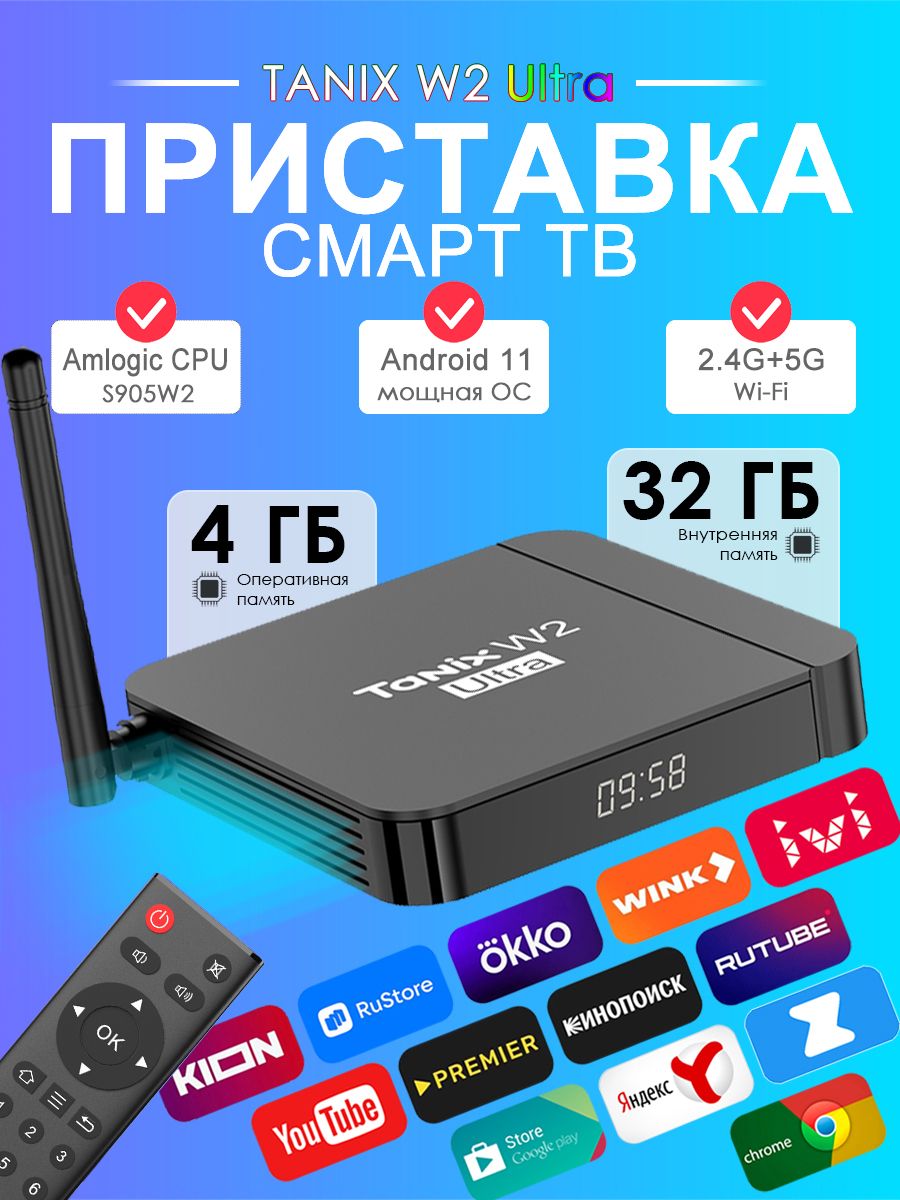 МедиаплеерTanixW2Ultra4/32GBS905W2смартТВприставкаAndroid11Караокесистема
