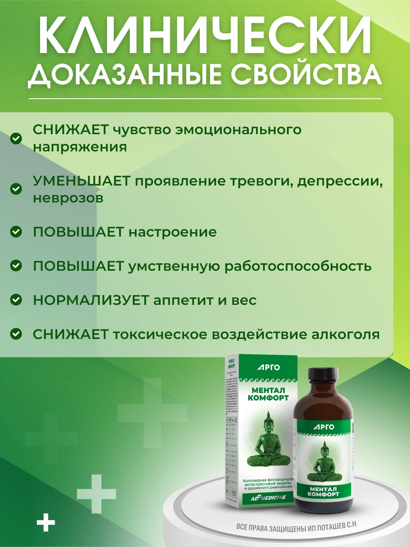 Ментал Комфорт, коллоидная фитоформула защита от стресса, 235 мл (ЭД Медицин, Арго, Россия) укрепляет нервную систему, устраняет чувство тревоги и депрессию