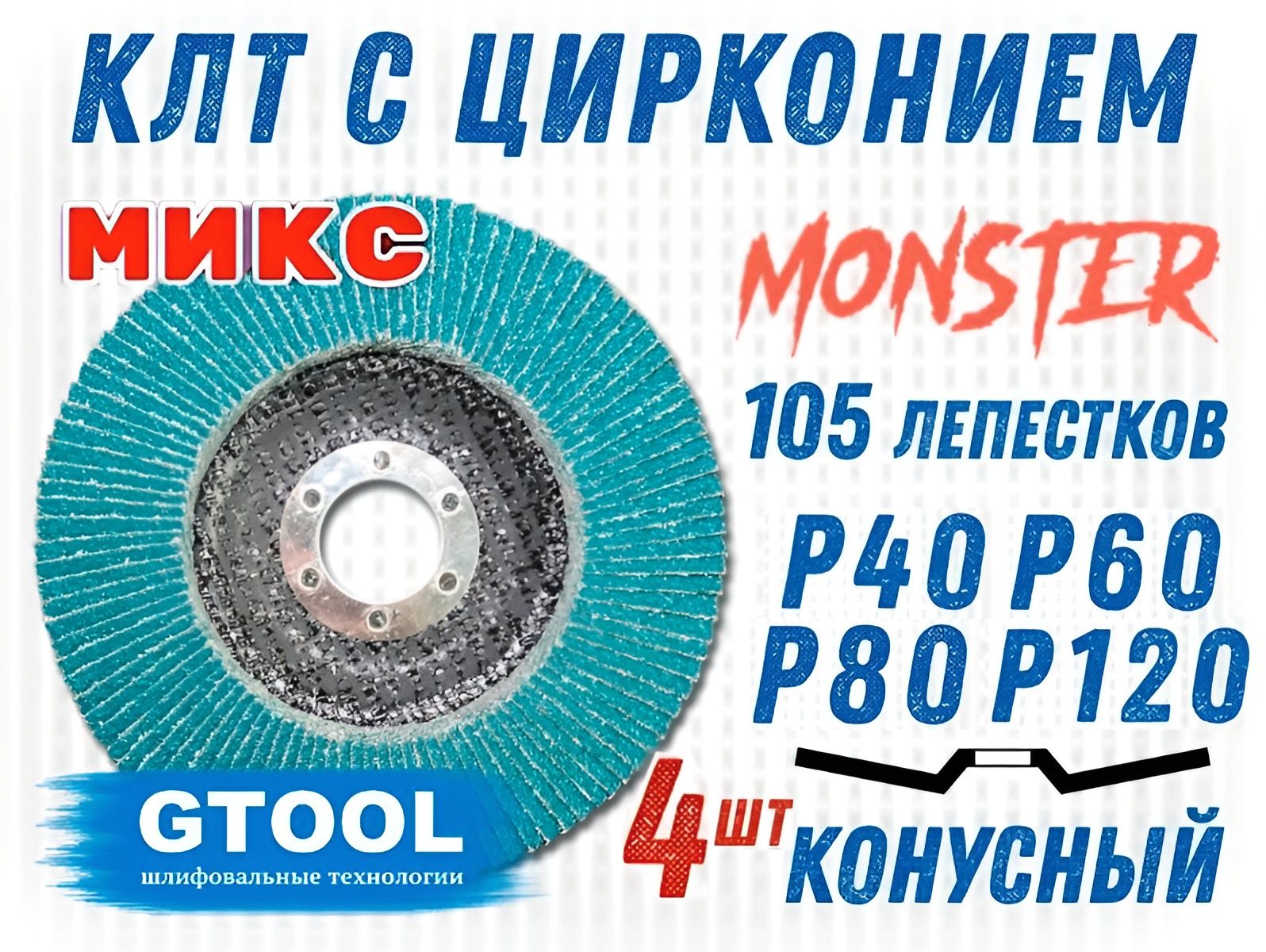 КруглепестковыйторцевойGTOOLMonster125х22,23ммP40-P120
