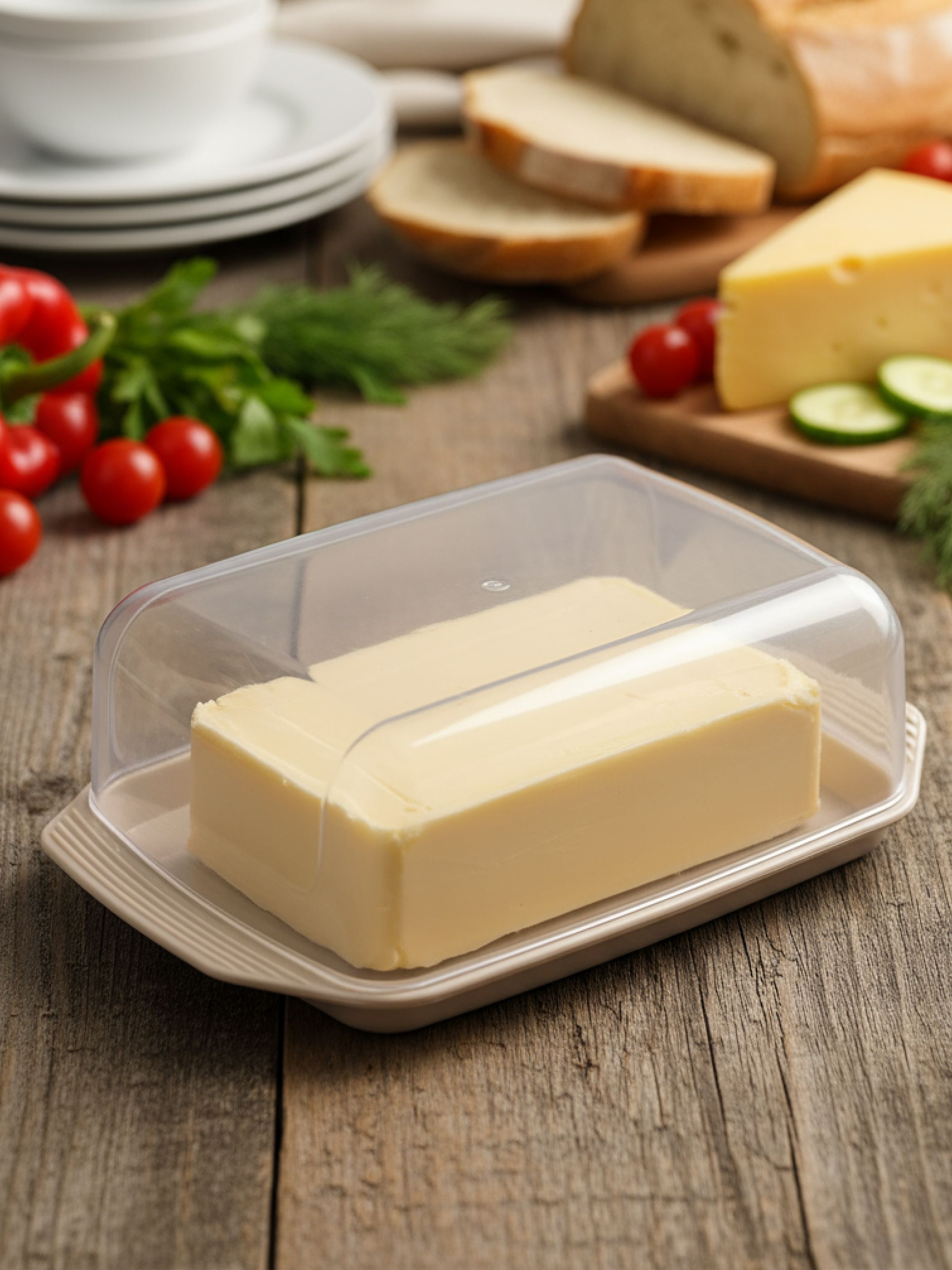 Масленкадлясливочногомаслаисыраскрышкой,бежевая