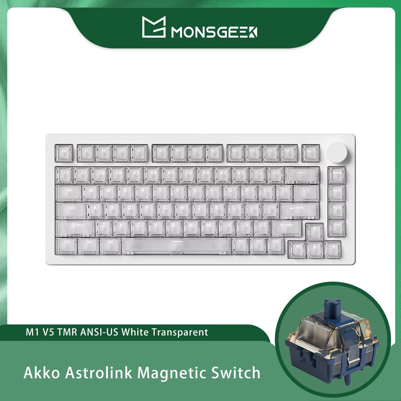 AKKOИгроваяклавиатурабеспроводнаяМеханическаяклавиатураMonsGeekM1V5смагнитнымипереключателямиTMR,горячейзаменой,металлическимкорпусом.ПоддержкаAkkoAstrolinkмагнитныхпереключателей.РаскладкаUS-ANSI,(AstrolinkMagnetic),Английскаяраскладка,белый,зеркальный
