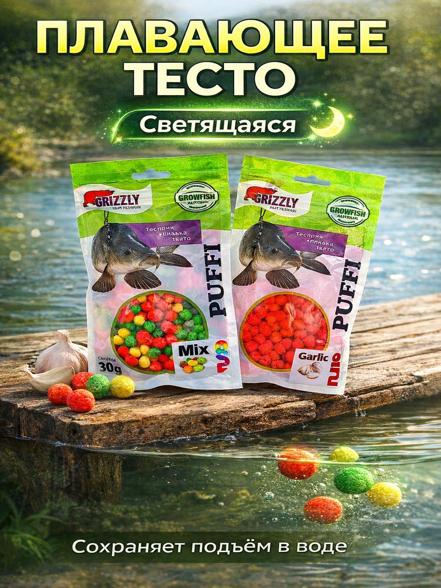 ВоздушноетестодлярыбалкиPuffiплавающеесветящеесячеснокмикс2x30грамм