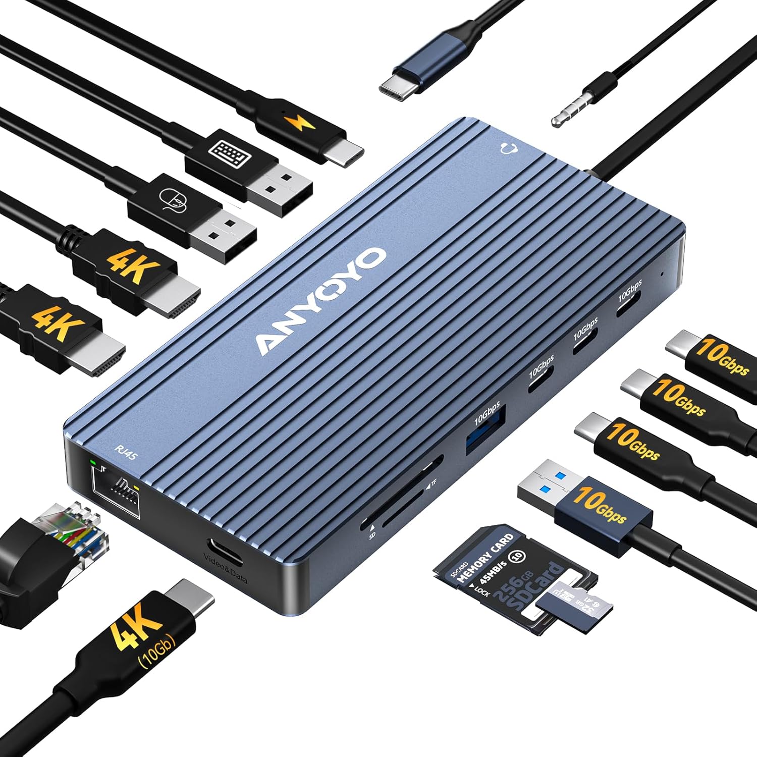 ANYOYO USB 3.2 Gen 2 10Gbps M.2 NVME/SATA SSD Enclosure with M-Key or M+B Key.