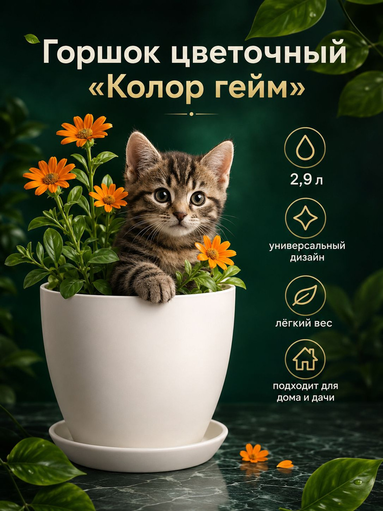 Горшок для цветов керамический 2,9 л с поддоном, цветочный горшок для комнатных растений, керамический #1
