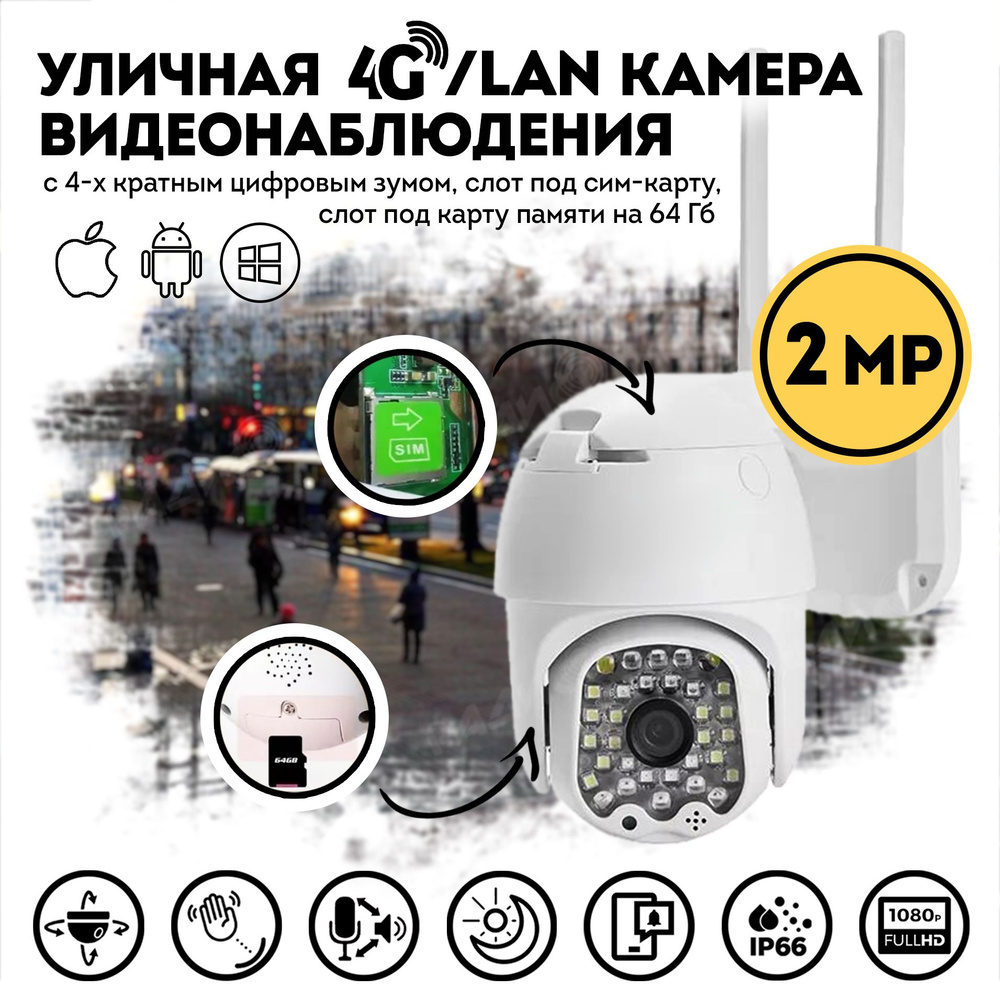 Камера видеонаблюдения smart camera 1080P_уличная 2мп 4G/LAN 1920×1080 Full  HD - купить по низким ценам в интернет-магазине OZON (712928308)