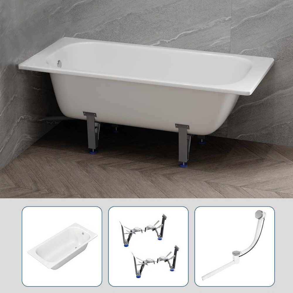 Ванна стальная Teymi Lina 150х70 + ножки для стальной ванны универсальные + слив-перелив F07452  #1