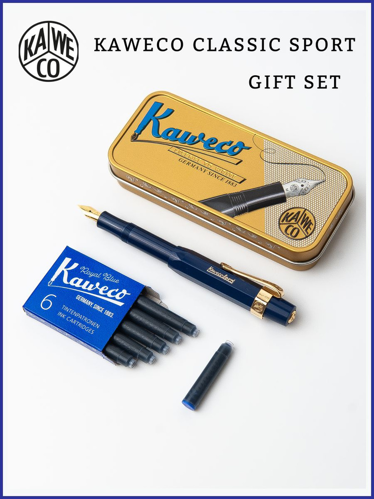 Ручка перьевая KAWECO CLASSIC SPORT F 0.7 с клипом, набором картриджей(6 шт) и футляром  #1