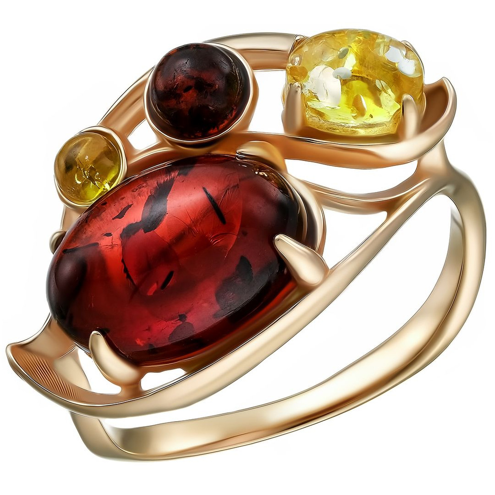 Серебряное кольцо 925 пробы; вставки 4 Янтарь; - купить с доставкой по ...