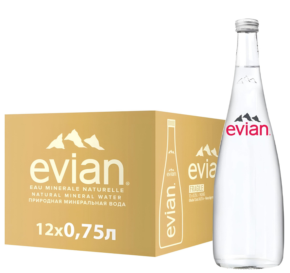 Вода минеральная природная Evian (Эвиан), 0,75 л х 12 шт, негазированная, стекло  #1
