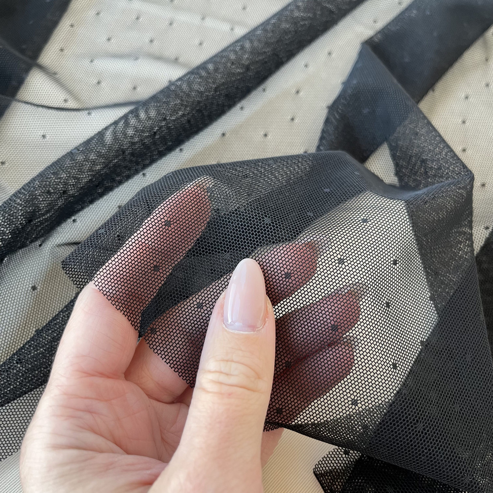 Тонкая эластичная сетка для пошива нижнего белья чёрная в точку 50 ...