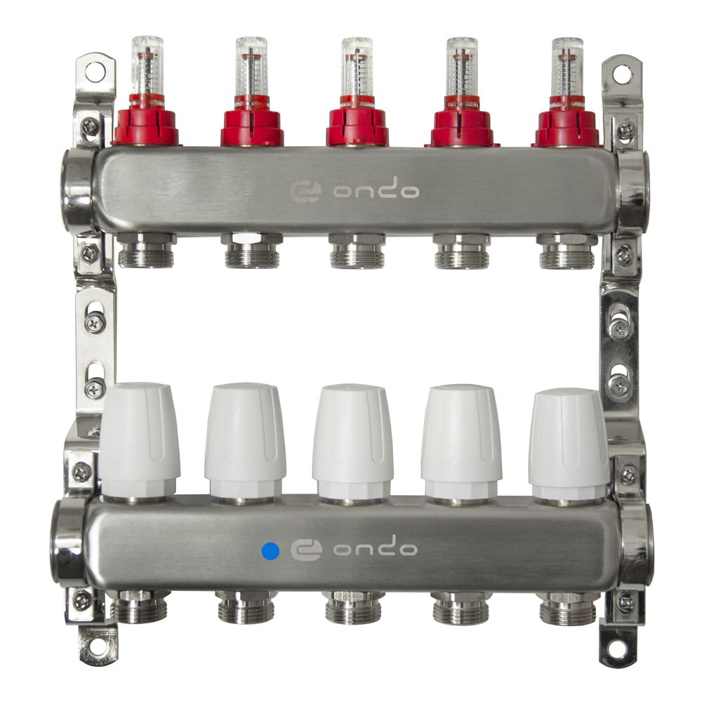 Коллекторная группа ONDO нержавеющая сталь 5 выходов в сборе с расходомерами и термостатическими клапанами #1