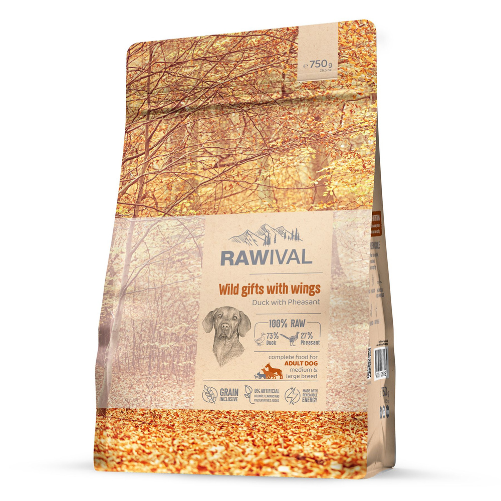 Сухой корм RAWIVAL Wild Gifts with Wings утка с фазаном для взрослых ...