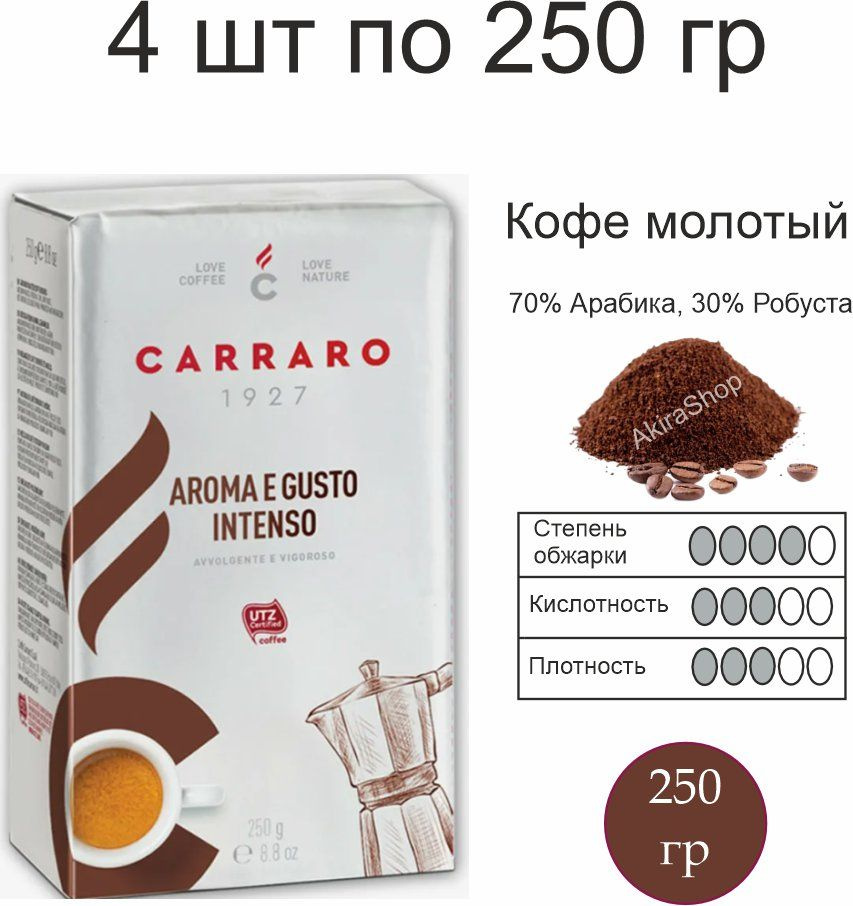 4 шт. Кофе молотый Carraro Aroma&Gusto, 250 гр (1000). Италия #1