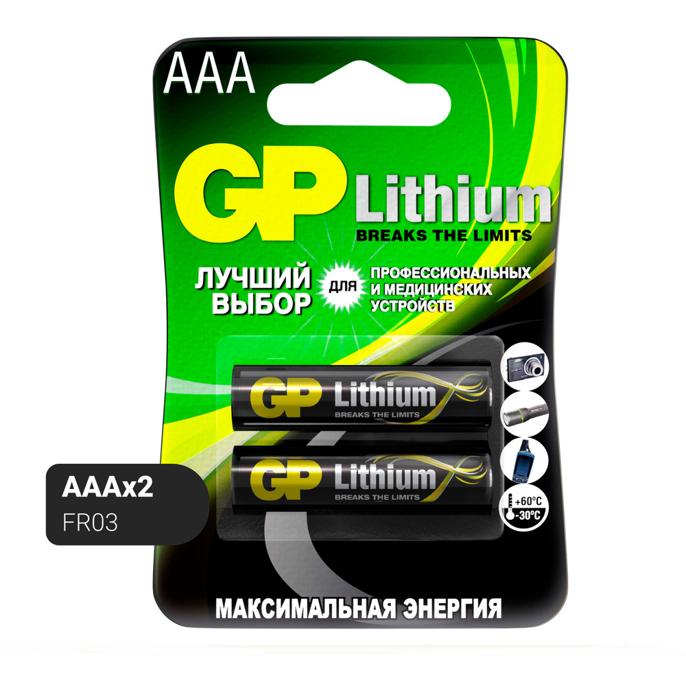 Батарейки ААА мизинчиковые литиевые GP Lithium FR-03, набор 2 шт - купить с  доставкой по выгодным ценам в интернет-магазине OZON (669890579)