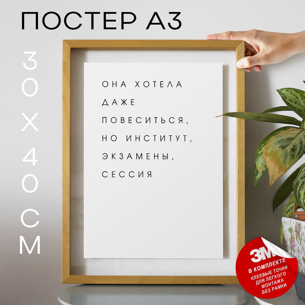 Постер "Она хотела даже повеситься, но институт, экзамены, сессия", 40 см х 30 см  #1