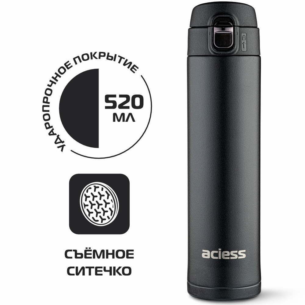 Термокружка 520 мл Черная с двойной стенкой из нержавеющей стали Кружка ...