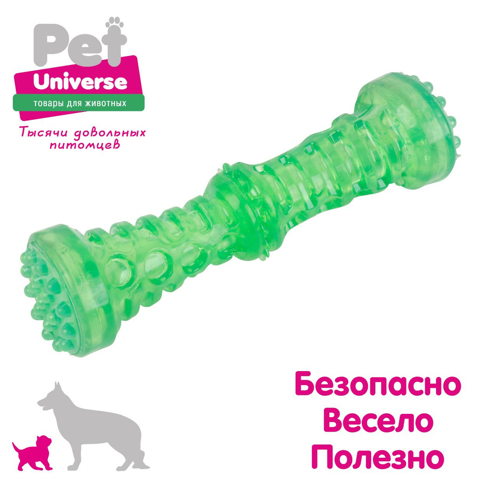 Игрушка для собак Pet Universe Грызак палка кусалка со звуком пищалкой 18х5  см, 100 гр, ТПР, PU3070GN - купить с доставкой по выгодным ценам в  интернет-магазине OZON (1424401968)