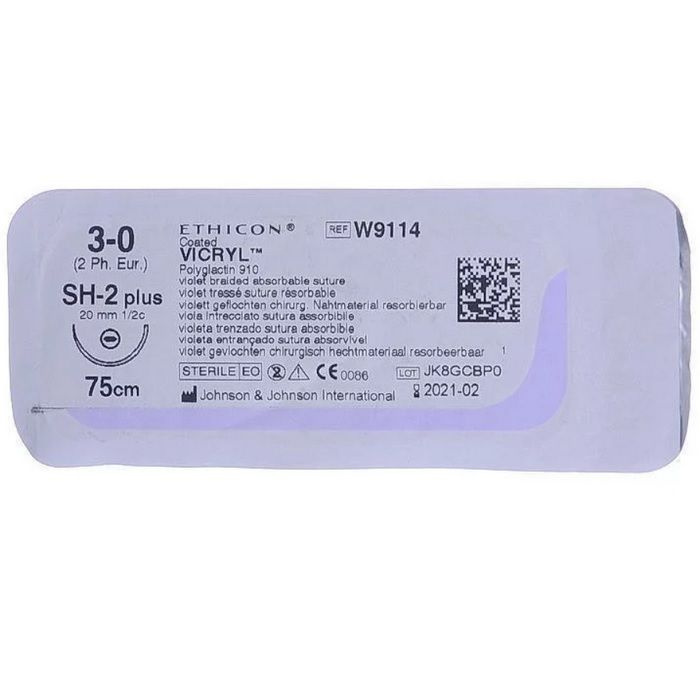 Шовный материал Викрил (3/0) колющая игла (окружность 1/2 длина 20мм ...