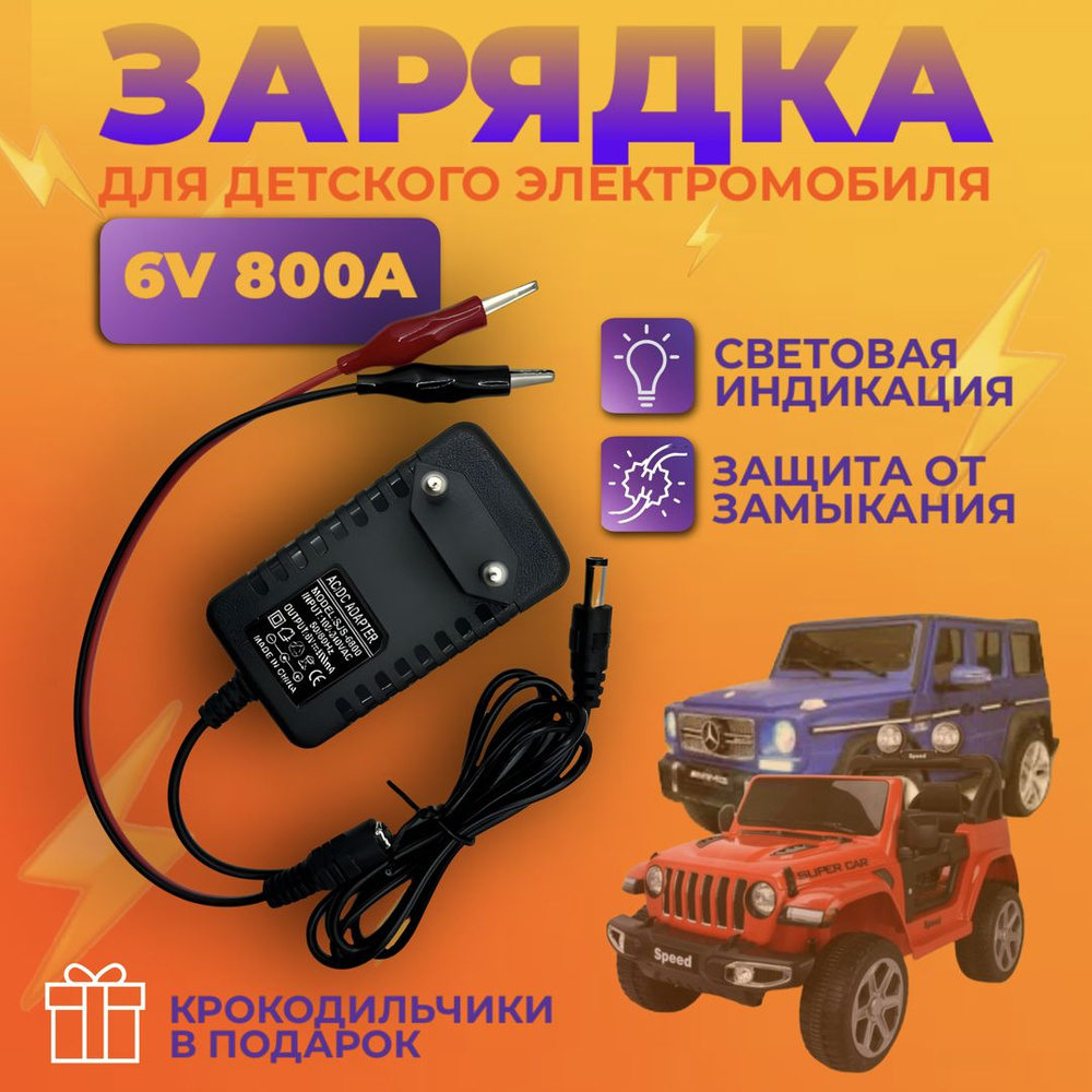 Зарядное устройство 6V 800A для детских электромобилей - купить с доставкой  по выгодным ценам в интернет-магазине OZON (995730051)