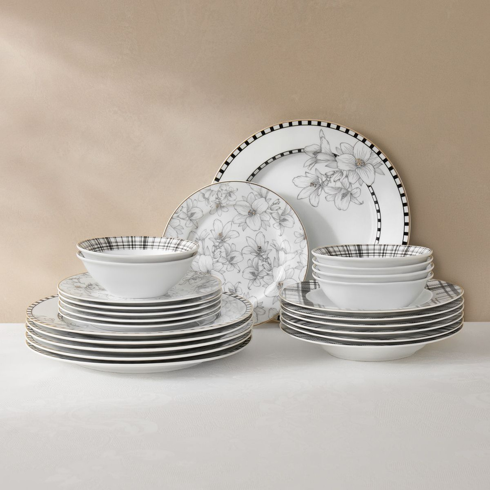 Набор столовой посуды для кухни Arya Mandala Elegant, 24 предмета на 6 персон, фарфор  #1