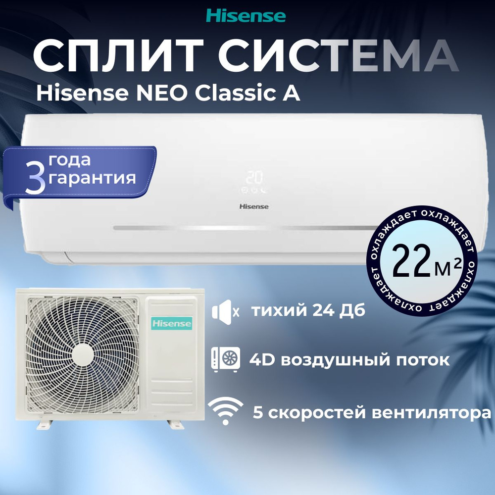 Кондиционер сплит система Hisense NEO Classic A на 22 кв.м мощностью 7000  BTU AS-07HR4RYDDC00G / AS-07HR4RYDDC00W, белый - купить по доступным ценам  в интернет-магазине OZON (1573161560)