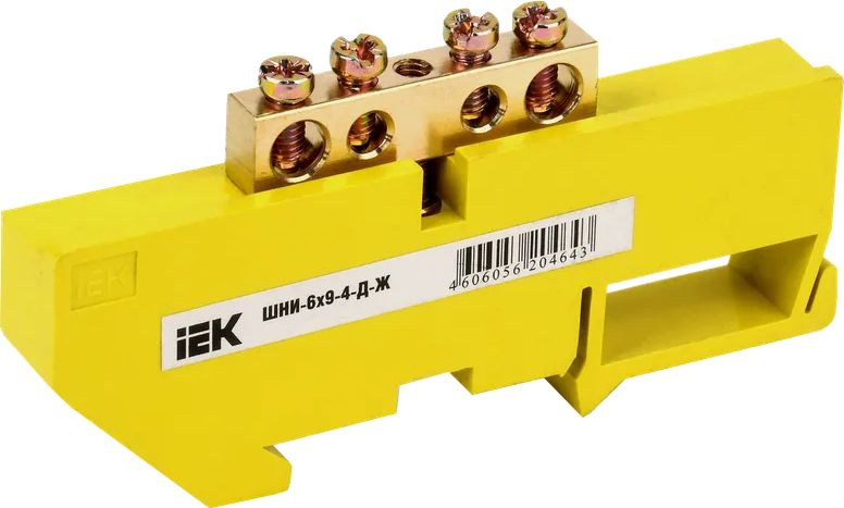 Шина IEK / ИЭК ШНИ-6х9-4-Д-Ж, PE земля на DIN-изоляторе, латунь, 4 ...