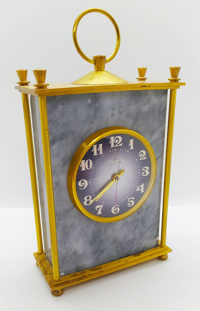 Часы винтажные настольные в корпусе прямоугольной формы, мрамор, металл ...