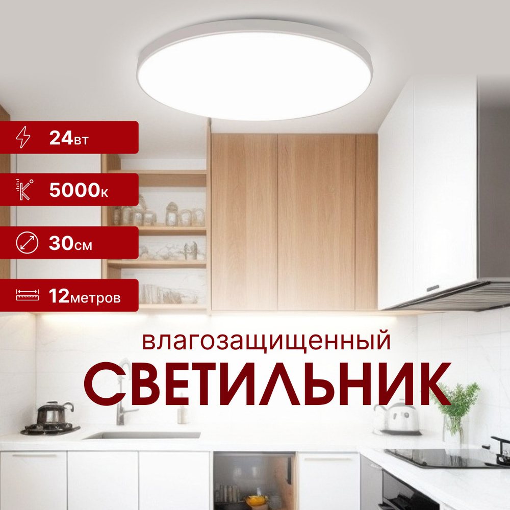 Светильник потолочный светодиодный, Люстра потолочная влагозащищенная LEEK  LE LED BL, 24 Вт для ванной/ санузла/ прихожей/ кухни