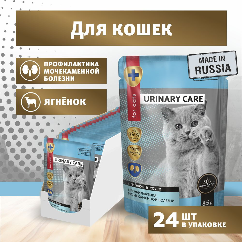 Влажный корм для кошек Secret Urinary Care профилактика мочекаменной  болезни, ягнёнок в соусе, упаковка 24 шт х 85г - купить с доставкой по  выгодным ценам в интернет-магазине OZON (993399358)