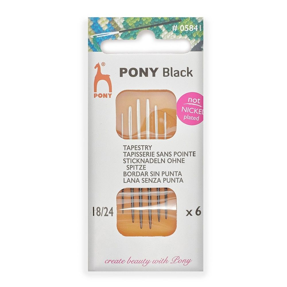 Иглы для шитья PONY ручные гобеленовые с белым ушком, Tapestry BLACK, № 18-24, 6 шт (05841)  #1