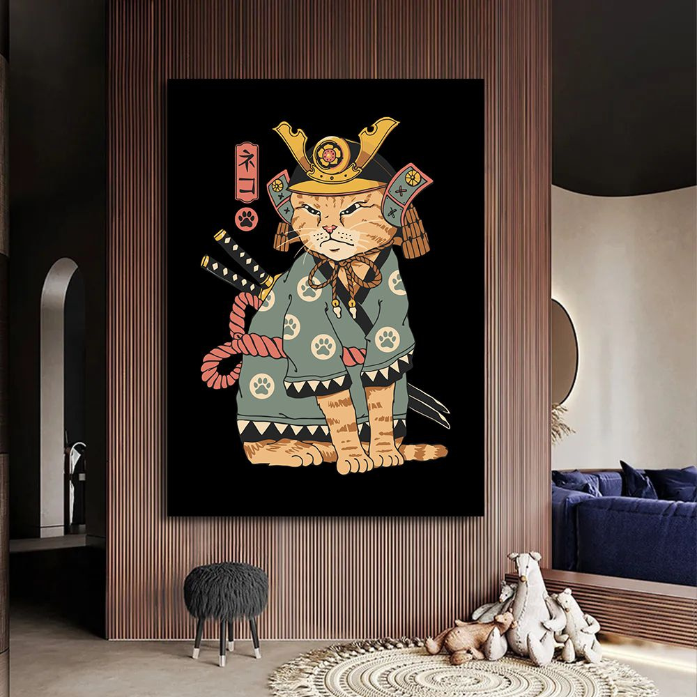 Картина кошки на стену, коты самураи, 80х110 см. #1