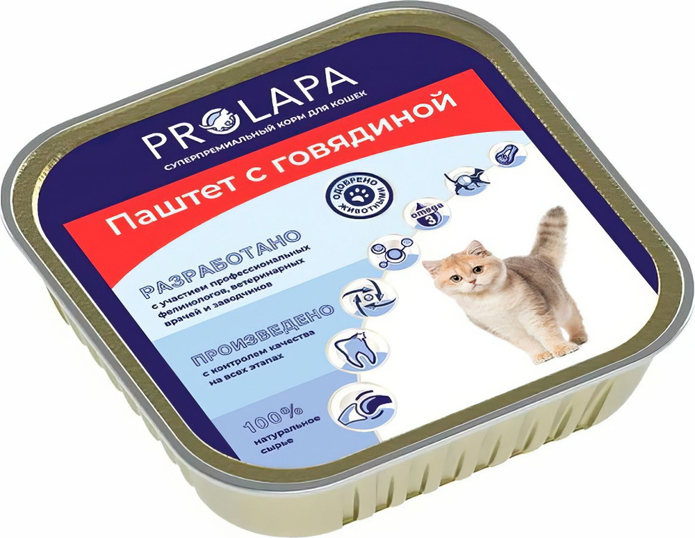 Корм Prolapa (паштет) для кошек, с говядиной, 100 г x 16 шт #1