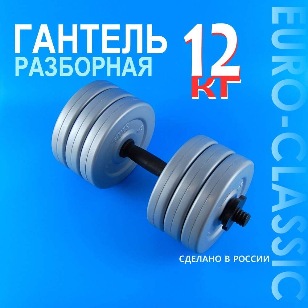 Гантели Euro Classic разборная_10_47486_10_Серый металлик / Чёрный12, 1 шт.  по 12 кг, серый металлик - купить по выгодным ценам в интернет-магазине  OZON (536611469)