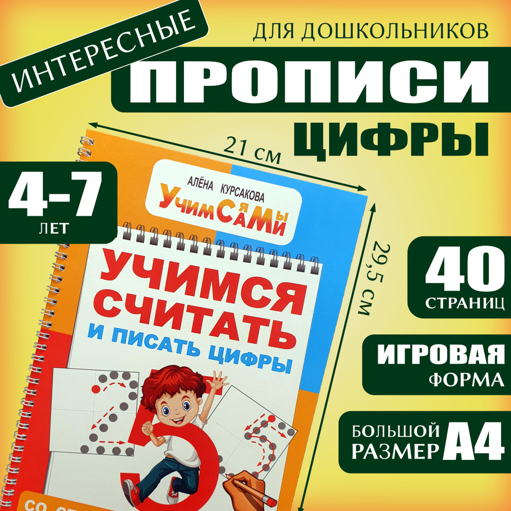 Учимся считать и писать цифры. Прописи для дошкольников, детей 4 года ...