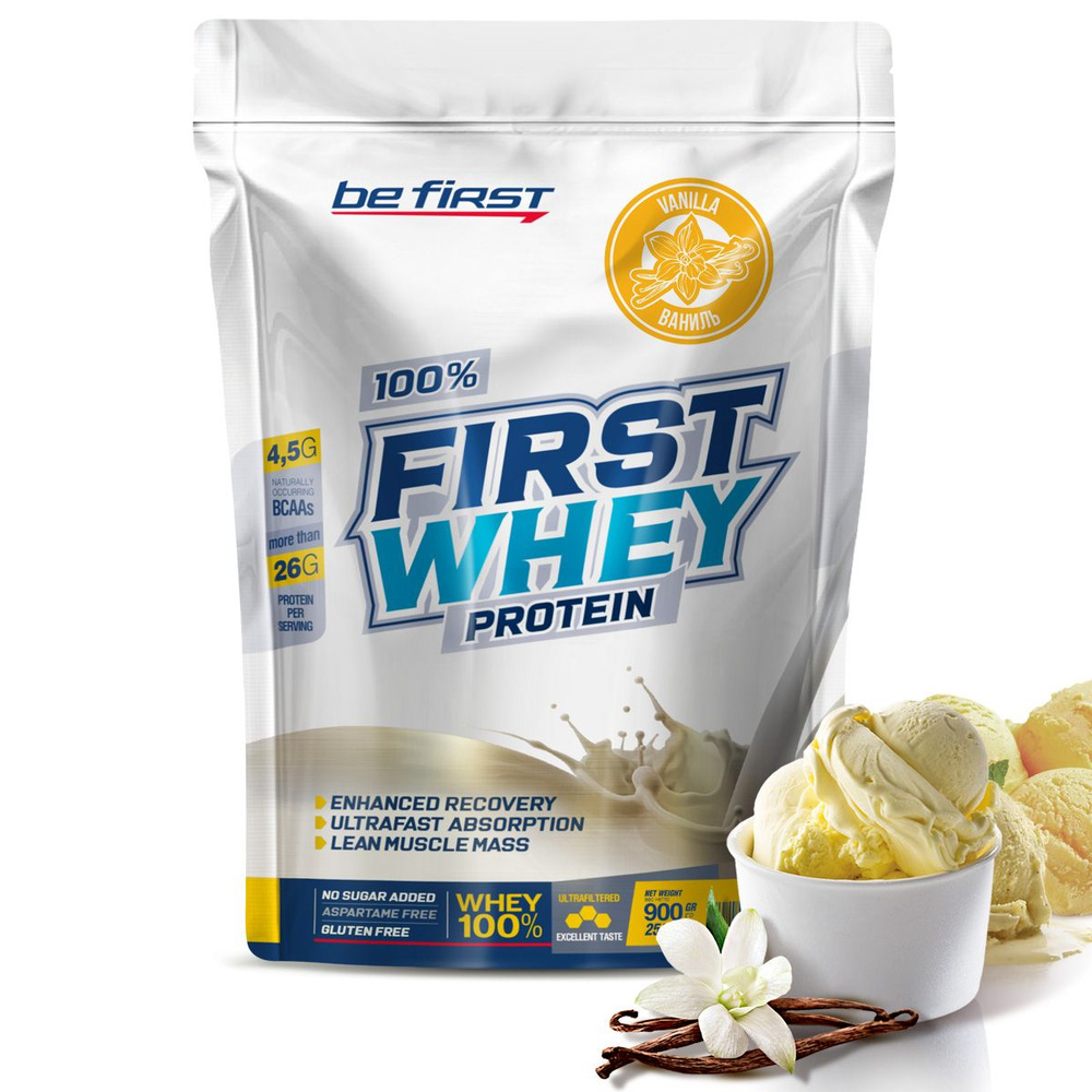 Протеин сывороточный для набора мышечной массы Be First 100% First Whey Protein Instant 900 гр, ваниль #1