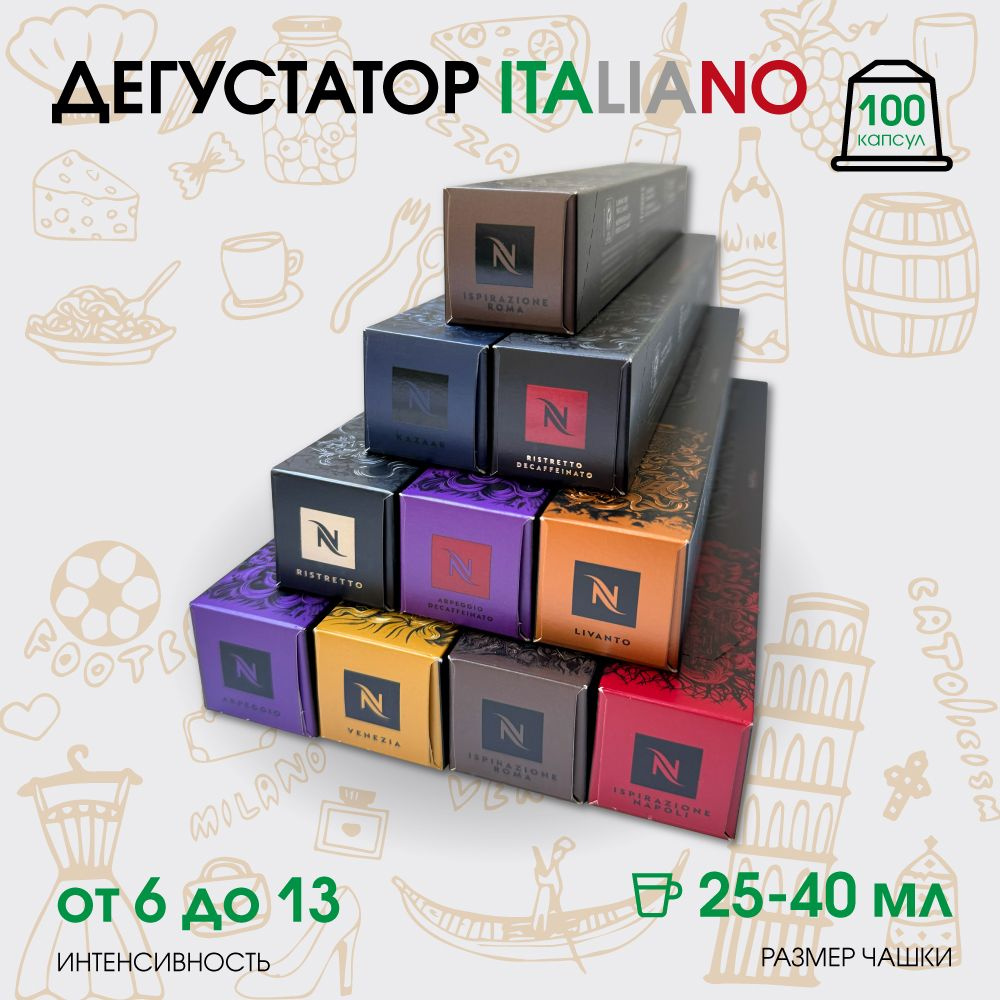 Набор кофе в капсулах для Nespresso Дегустатор Italiano 100 капсул  #1