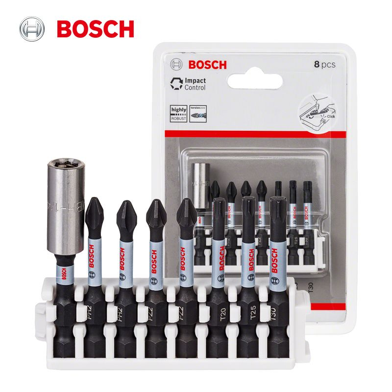 Биты для ударной отвертки Bosch, 7 бит, 1 магнитный удлинитель  #1