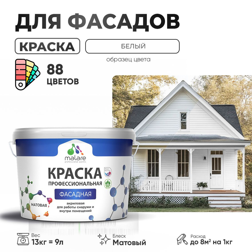 Краска фасадная для наружных работ Malare Professional для дерева по бетону, для минеральных поверхностей #1